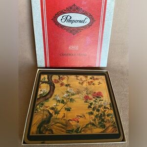 Vintage Pimpernel Chinese Screen Casserole Stand Cork Tray England original Box